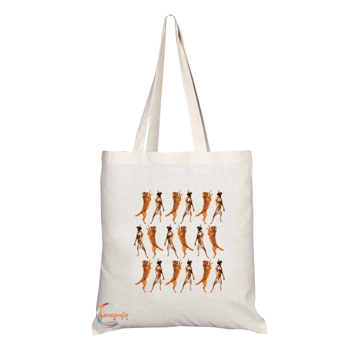TB675 Jumping Dog Novelty Present Gift Printed Eco-Friendly Stylish Long Handled Tote Shoulder Bag