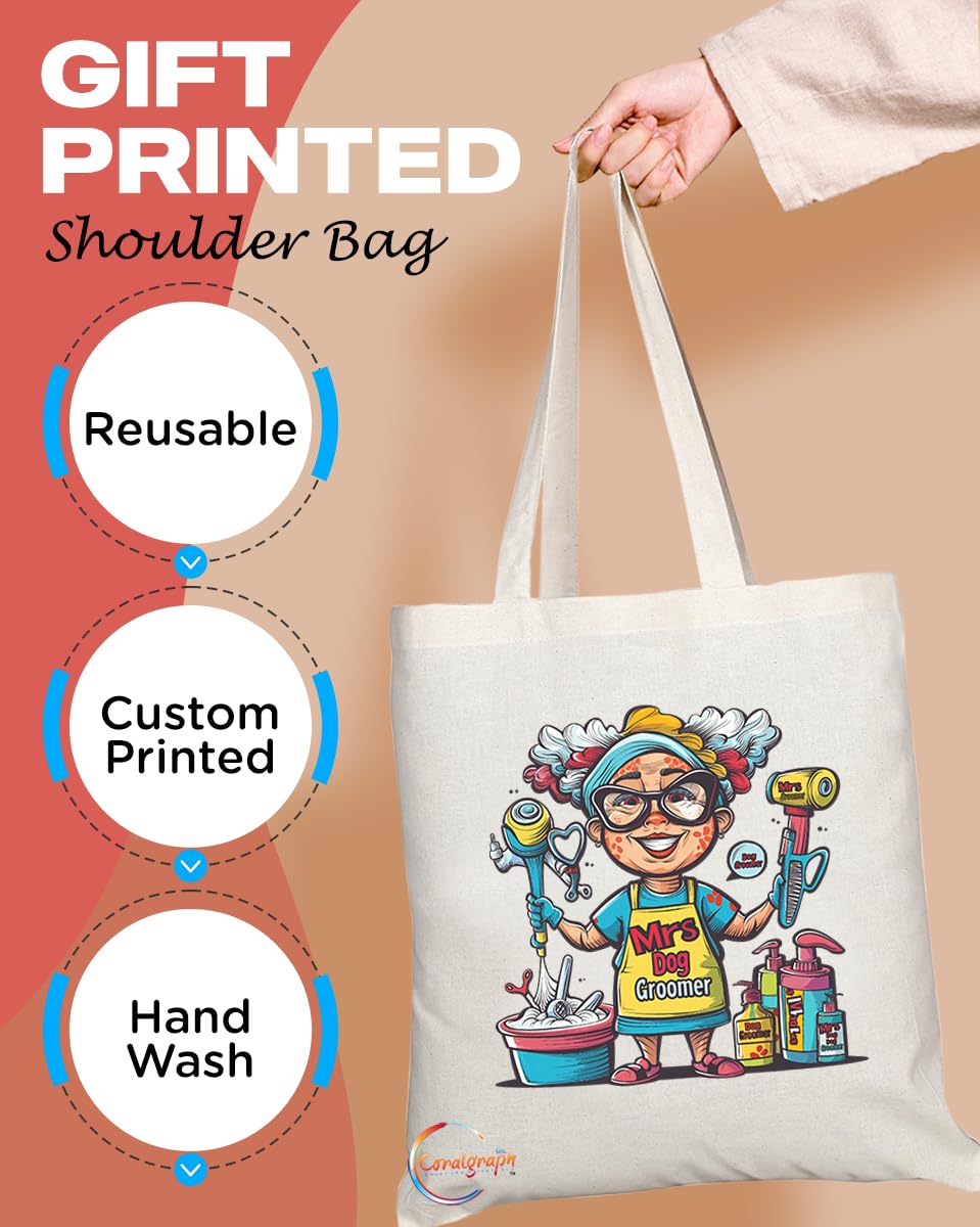 TB1886 Mrs Dog Groomer Tote Bag - Great Gift for Female Dog Groomers, Pet Care Professionals, Animal Lovers - Durable, Stylish, Eco-Friendly, Reusable, Spacious, and Lightweight