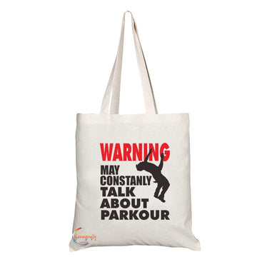 TB1100B Warning May Constantly Talk About Parkour Novelty Present Gift Printed Eco-Friendly Stylish Long Handled Tote Shoulder Bag