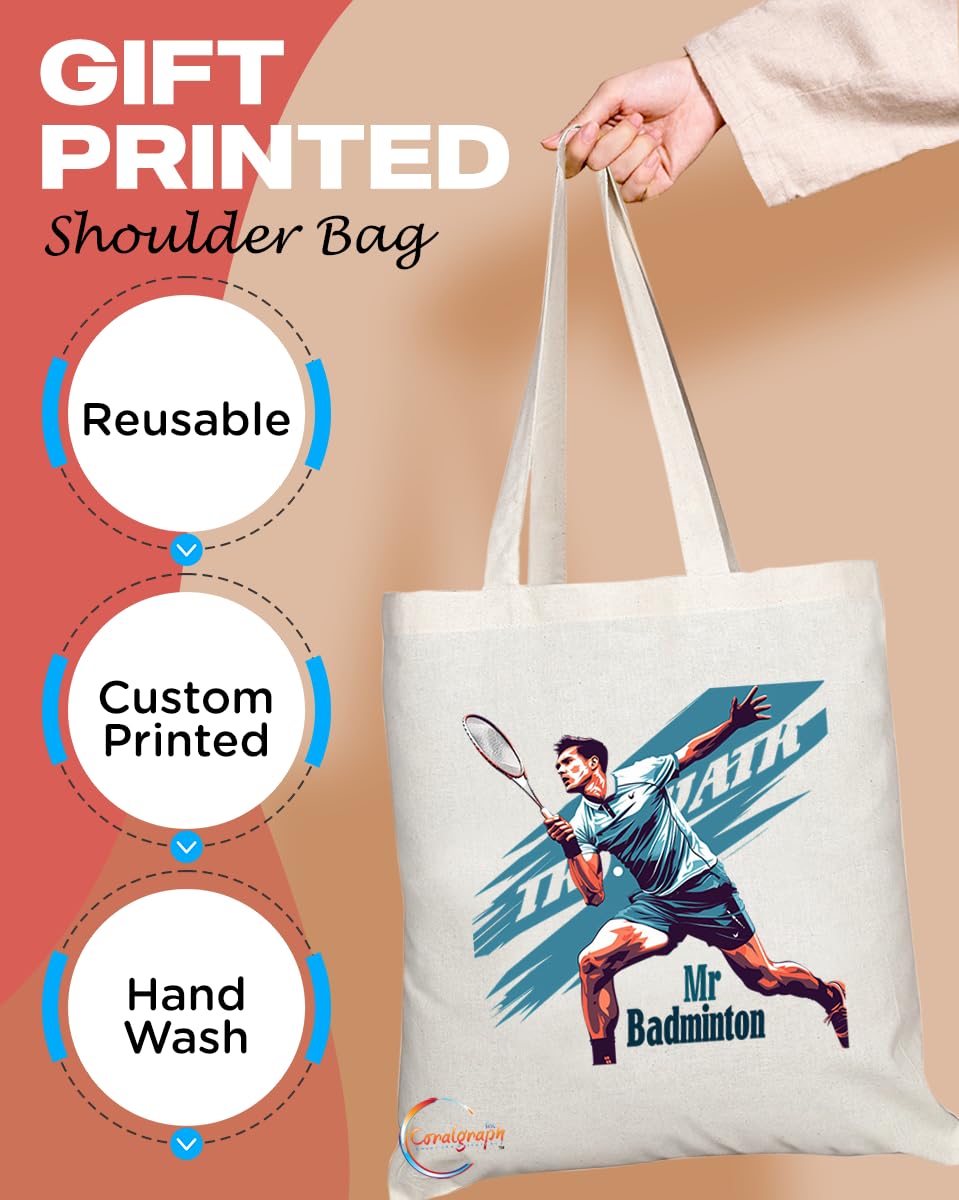 TB1754 Mr Badminton Tote Bag - Great for Badminton Players, Sports Enthusiasts, Fans - Sustainable, Stylish, Long Handled, Durable and Reusable
