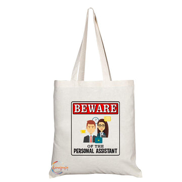 TB911 Beware of the Personal Assistant Novelty Present Gift Printed Eco-Friendly Stylish Long Handled Tote Shoulder Bag