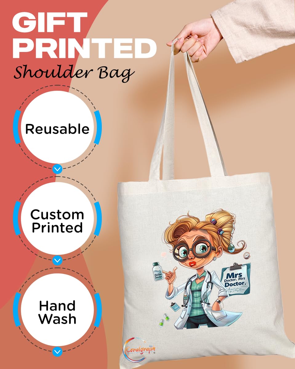 TB1858 Mrs Doctor Tote Bag - Gift for Female Doctors, Medical Professionals, Healthcare Workers - Durable, Stylish, Eco-Friendly, Reusable, Spacious, and Lightweight