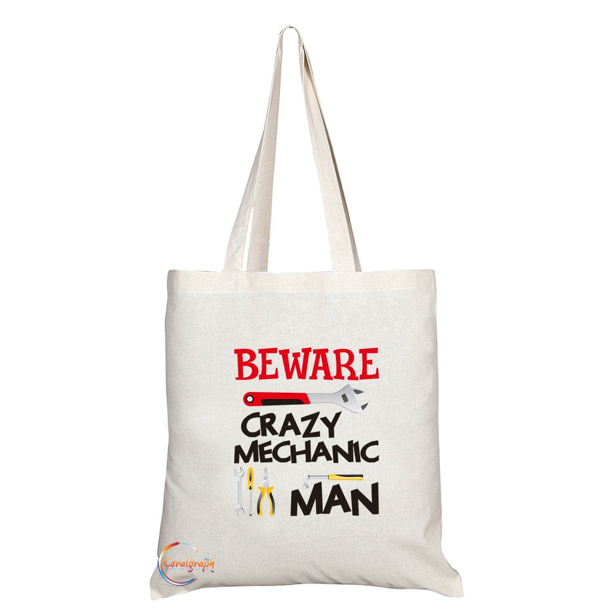 TB249 Beware Crazy Mechanic Man Novelty Present Gift Printed Eco-Friendly Stylish Long Handled Tote Shoulder Bag