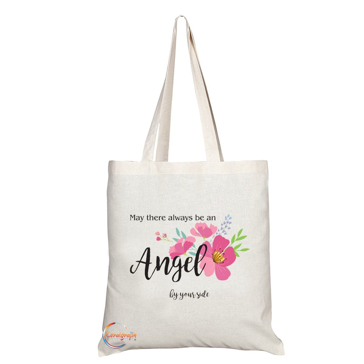 TB002 May There Always Be An Angel Novelty Present Gift Printed Eco-Friendly Stylish Long Handled Tote Shoulder Bag
