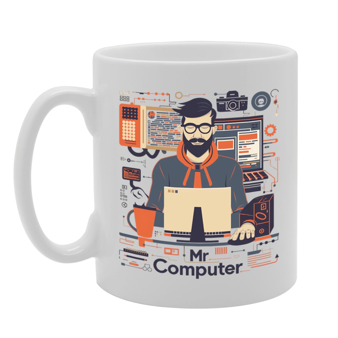Mr Computer Programmer  - Ideal For Coders And Tech Enthusiasts, Unique Keyboard Handle Design, 11Oz Ceramic Coffee  For Programmers And It Professionals Mg5909 - Funny Printed Coffee Mug - Great Gift Idea