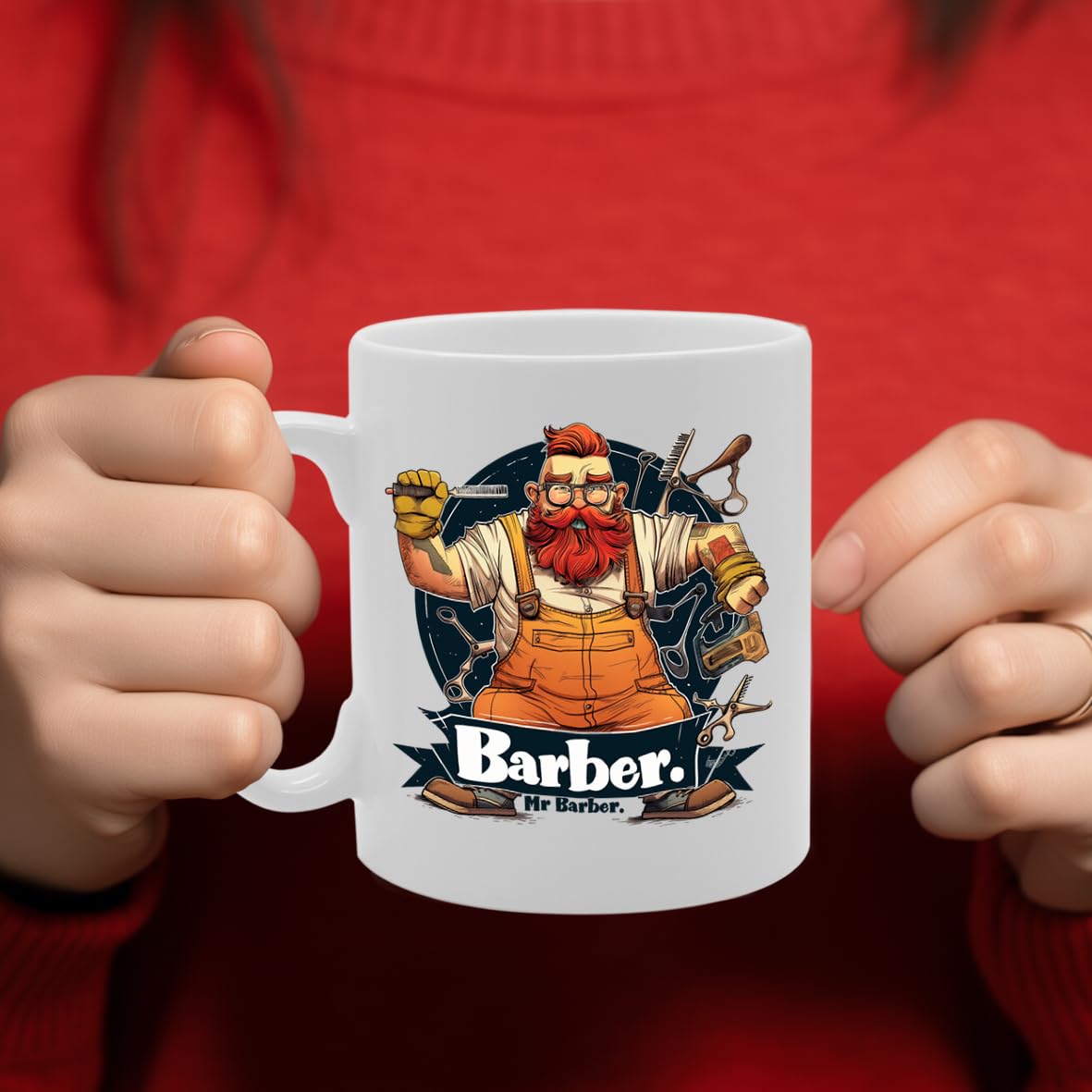 Mr Barber Souvenir  – Depicting A Skilled Barber With Classic Tools – Memory Keepsake For Hairdressing Enthusiasts – Mr Barber Memorabilia Mg6259 - Funny Printed Coffee Mug - Great Gift Idea