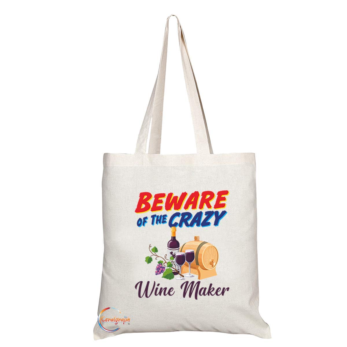 TB1031 Beware of the Crazy Wine Maker Novelty Present Gift Printed Eco-Friendly Stylish Long Handled Tote Shoulder Bag