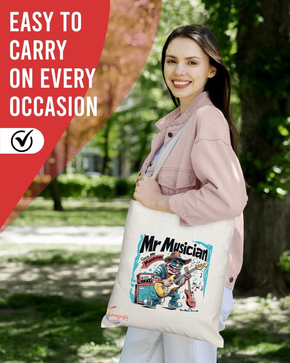 TB1857 Mr Musician Tote Bag - Gift for Musicians, Band Members, Music Lovers - Durable, Stylish, Eco-Friendly, Reusable, Spacious, and Lightweight