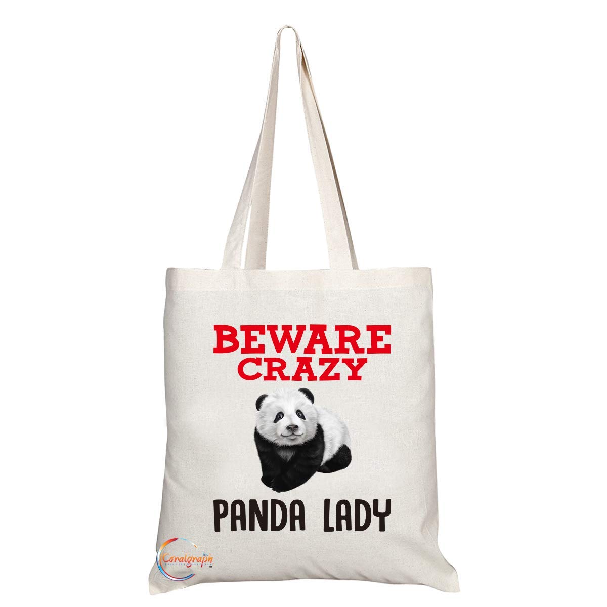 TB366 Beware Crazy Panda Lady Novelty Present Gift Printed Eco-Friendly Stylish Long Handled Tote Shoulder Bag