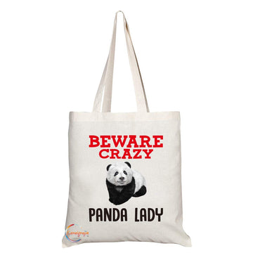 TB366 Beware Crazy Panda Lady Novelty Present Gift Printed Eco-Friendly Stylish Long Handled Tote Shoulder Bag
