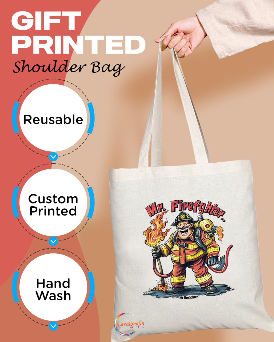 TB1951 Mr Firefighter Souvenir Tote Bag - Depicting a Brave Firefighter in Action - Memory Keepsake for Firefighting Heroes - Mr Firefighter Memorabilia