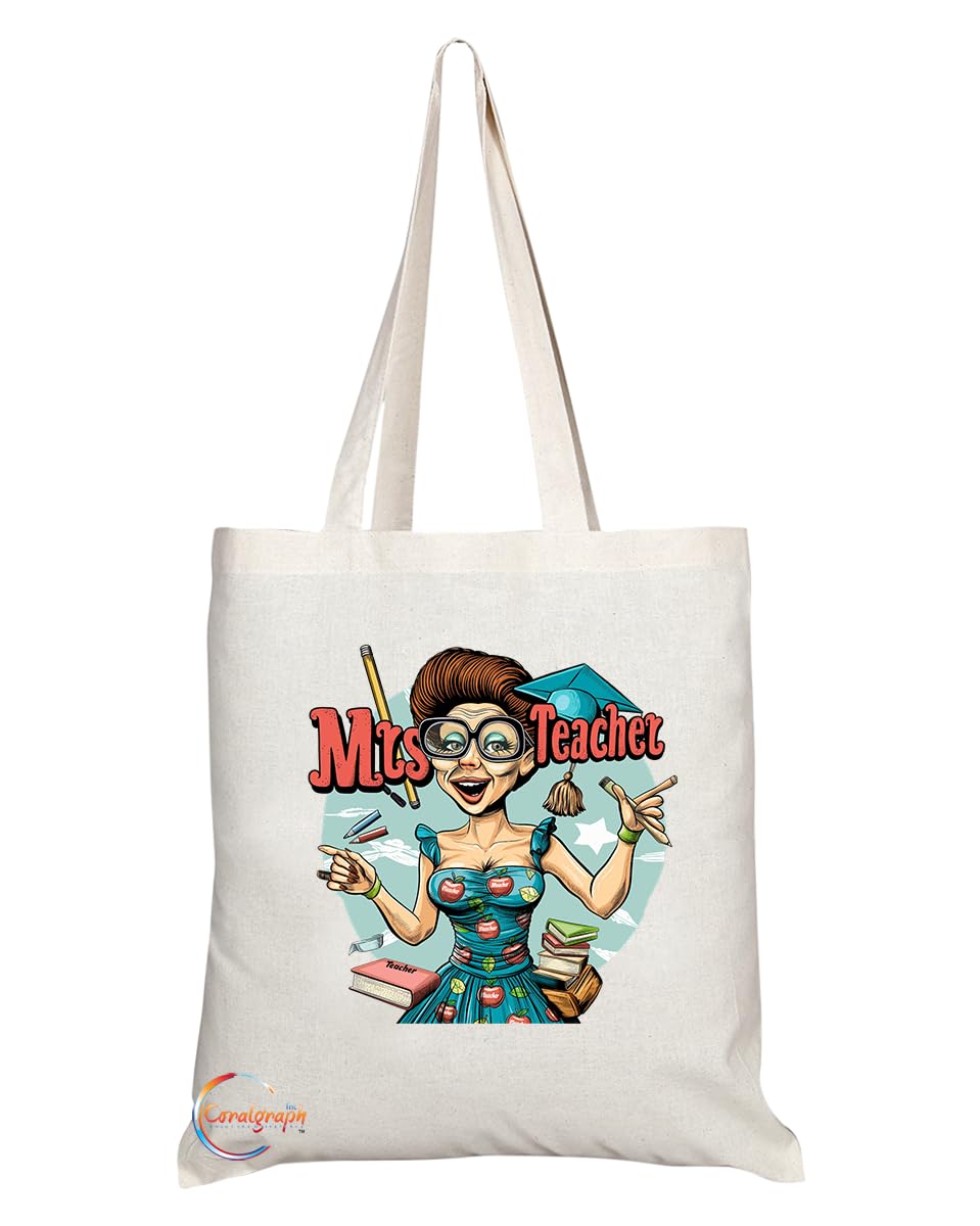 TB1812 Mrs Teacher Tote Bag - Gift for Female Teachers, Educators, School Staff - Durable, Stylish, Eco-Friendly, Reusable, Spacious, and Lightweight