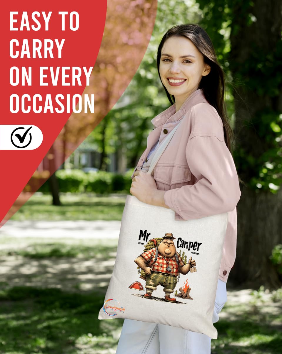 TB1831 Mr Camping Tote Bag - Gift for Campers, Outdoor Enthusiasts, Adventure Lovers - Durable, Stylish, Eco-Friendly, Reusable, Spacious, and Lightweight