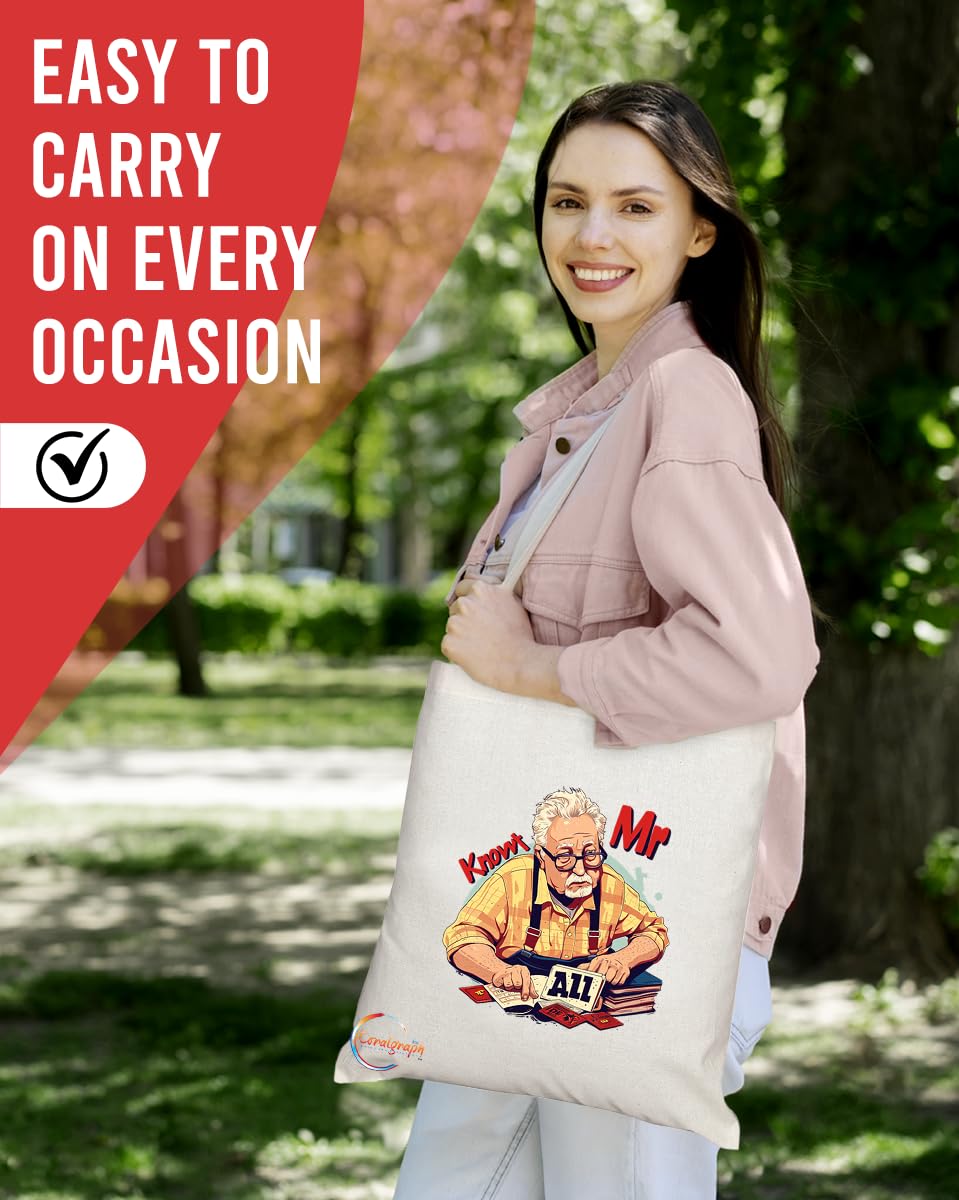 TB1735 Mr Know Everything Tote Bag - Great for Know-It-Alls, Trivia Lovers, Knowledge Seekers - Sustainable, Stylish, Long Handled, Durable and Reusable