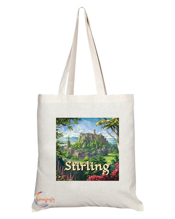 Natural Reusable Shopping Souvenir Tote Bag Featuring Cities and Landmarks in United Kingdom (Stirling)
