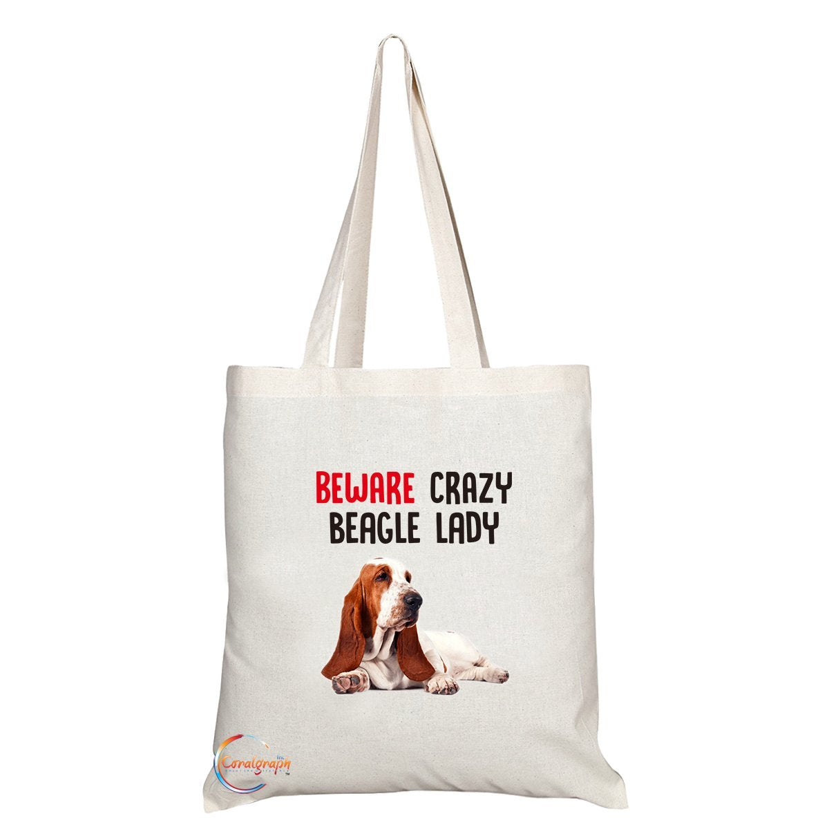 TB295 Beware Crazy Beagle Lady Novelty Present Gift Printed Eco-Friendly Stylish Long Handled Tote Shoulder Bag