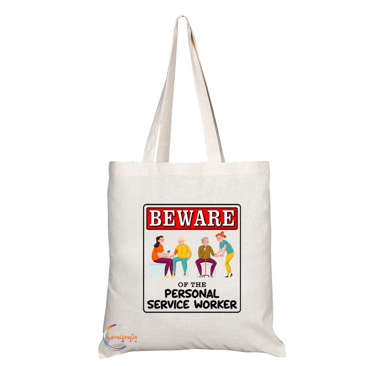 TB942 Beware of the Personal Service Worker Novelty Present Gift Printed Eco-Friendly Stylish Long Handled Tote Shoulder Bag