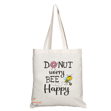 TB685 DONUT worry BEE Happy Novelty Present Gift Printed Eco-Friendly Stylish Long Handled Tote Shoulder Bag
