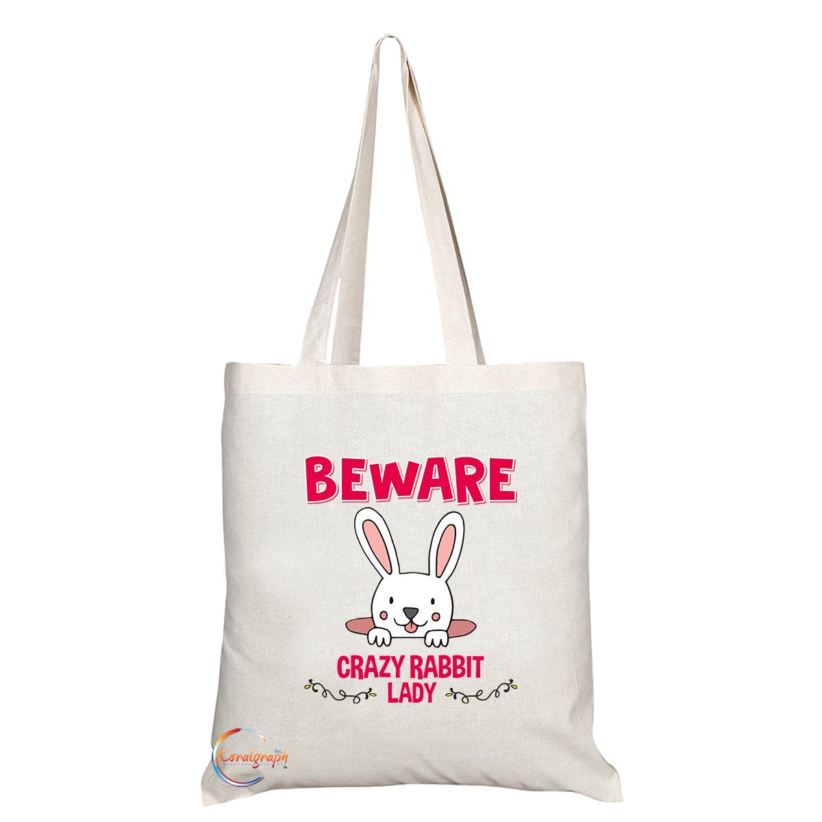 TB229 Beware Crazy Rabbit Lady Novelty Present Gift Printed Eco-Friendly Stylish Long Handled Tote Shoulder Bag