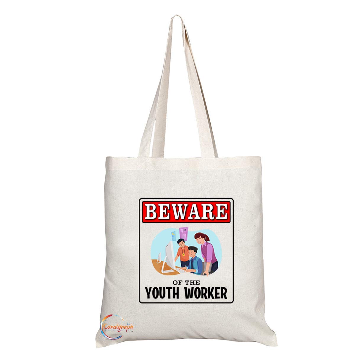 TB995 Beware of the Youth Worker Novelty Present Gift Printed Eco-Friendly Stylish Long Handled Tote Shoulder Bag