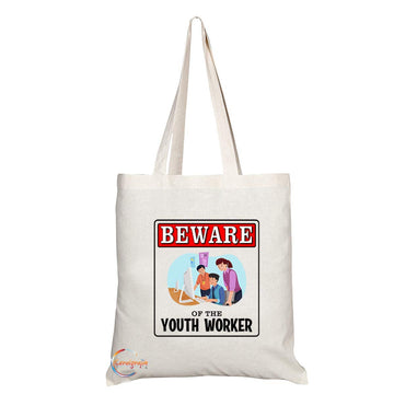 TB995 Beware of the Youth Worker Novelty Present Gift Printed Eco-Friendly Stylish Long Handled Tote Shoulder Bag