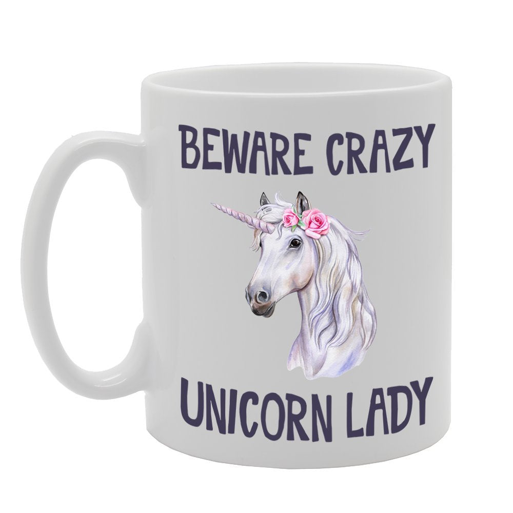 Beware Crazy Unicorn Lady   Printed Tea Coffee Ceramic  Mg4303 - Funny Printed Coffee Mug - Great Gift Idea