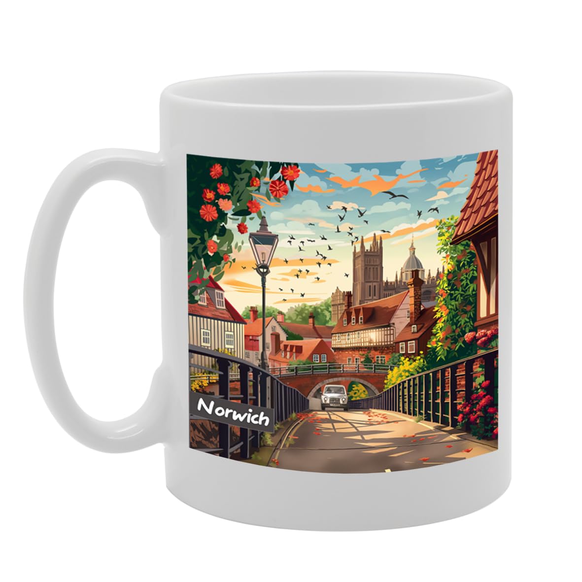 Printed Coffee Ceramic  Featuring Cities And Landmarks In United Kingdom (Norwich) - Funny Printed Coffee Mug - Great Gift Idea