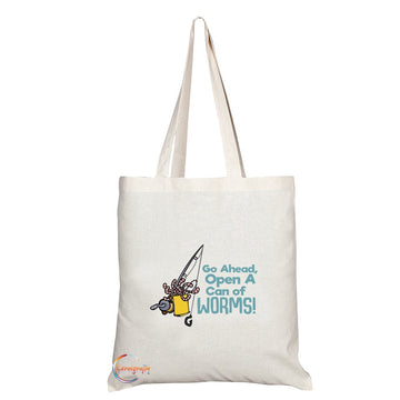 TB195 Go Ahead, Open A Can of Worms! Novelty Present Gift Printed Eco-Friendly Stylish Long Handled Tote Shoulder Bag