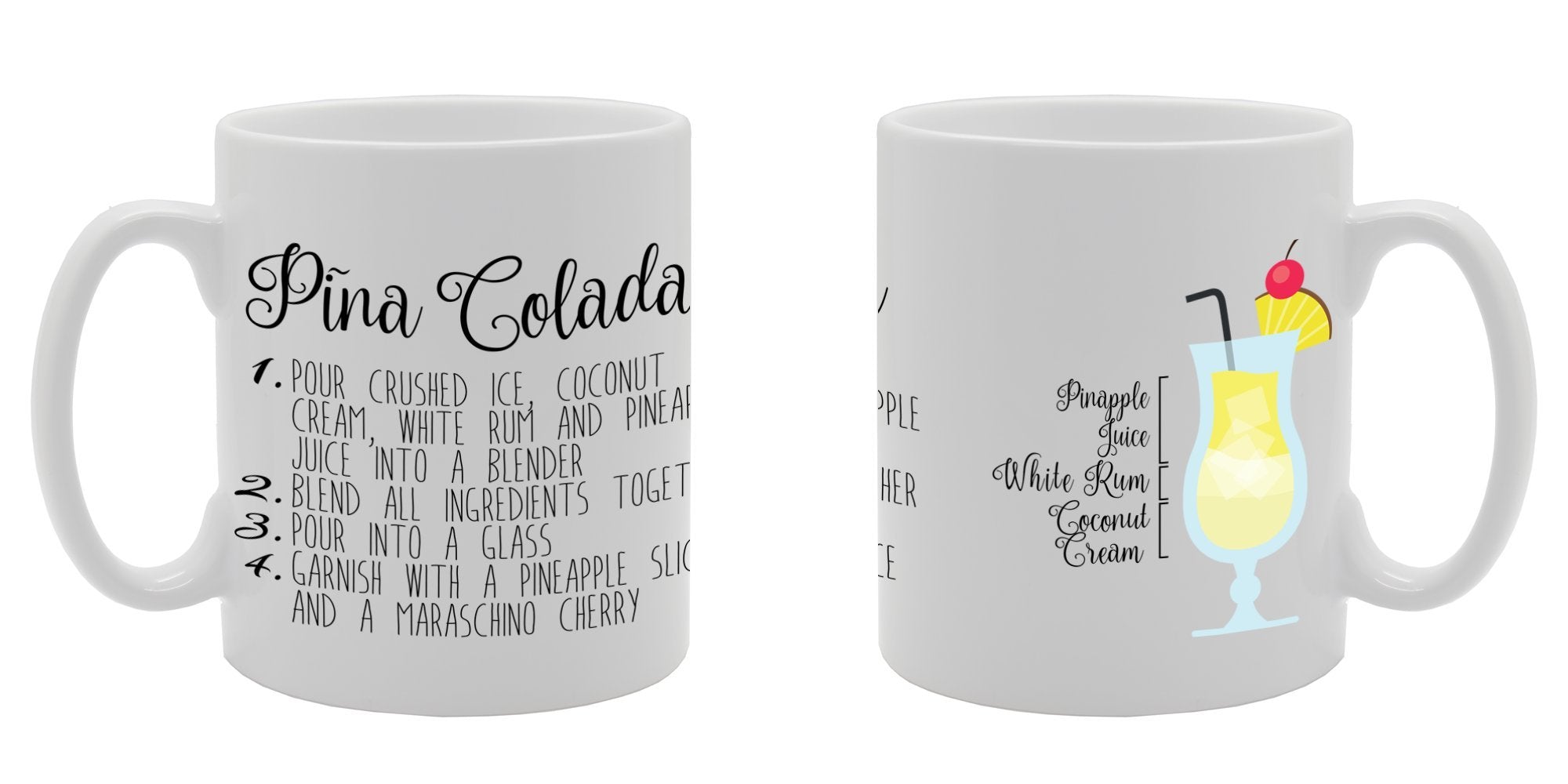 Pina Colada Drink Recipe Cocktail Bar   Printed Ceramic Tea Coffee  Mg076 - Funny Printed Coffee Mug - Great Gift Idea