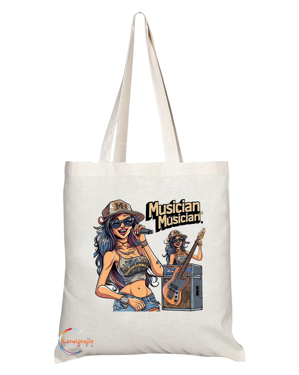 TB1856 Ms Musician Tote Bag - Great Gift for Female Musicians, Band Members, Music Lovers - Durable, Stylish, Eco-Friendly, Reusable, Spacious, and Lightweight