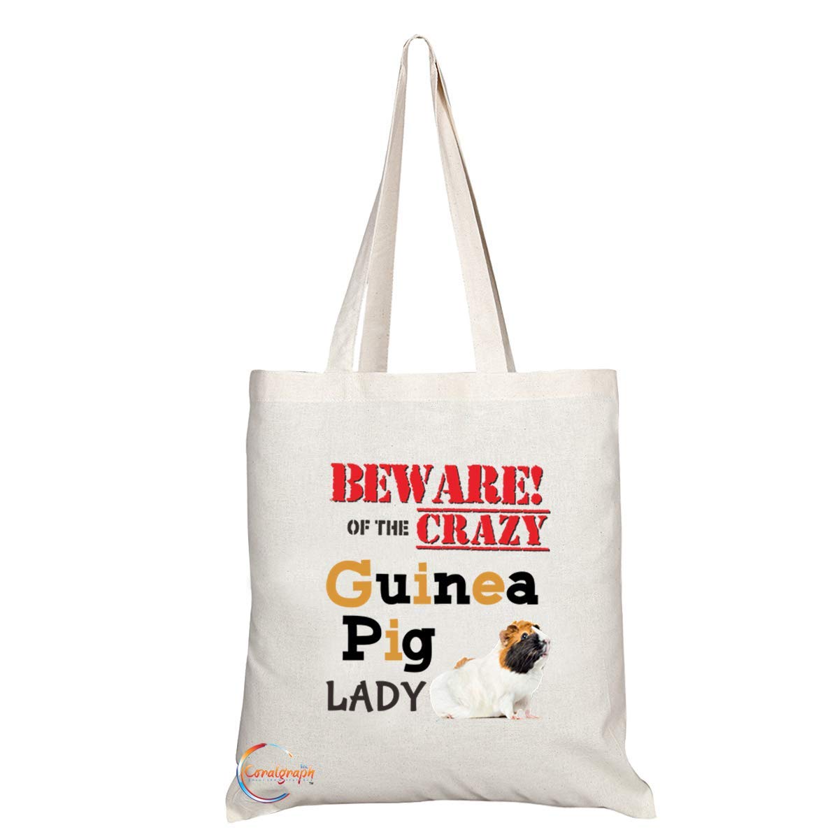 TB653 BEWARE!OF THE CRAZY Guinea Pig LADY Novelty Present Gift Printed Eco-Friendly Stylish Long Handled Tote Shoulder Bag