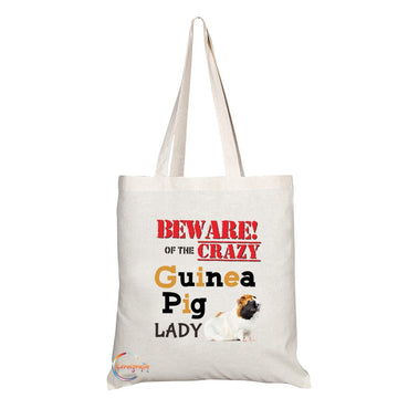 TB653 BEWARE!OF THE CRAZY Guinea Pig LADY Novelty Present Gift Printed Eco-Friendly Stylish Long Handled Tote Shoulder Bag