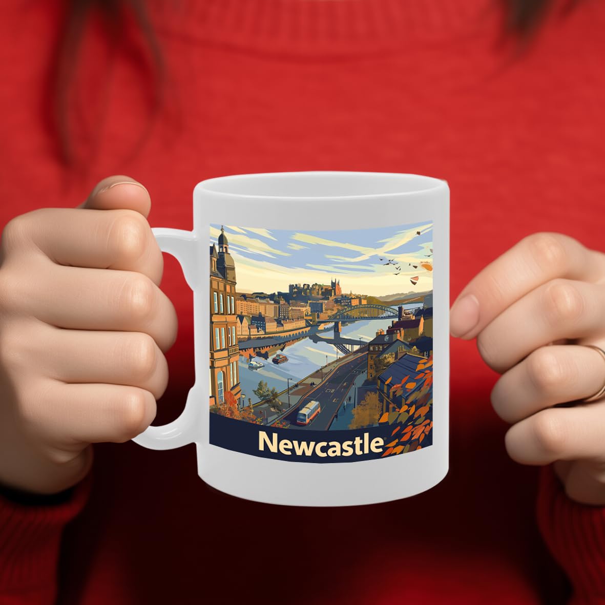 Printed Coffee Ceramic  Featuring Cities And Landmarks In United Kingdom (Newcastle) - Funny Printed Coffee Mug - Great Gift Idea