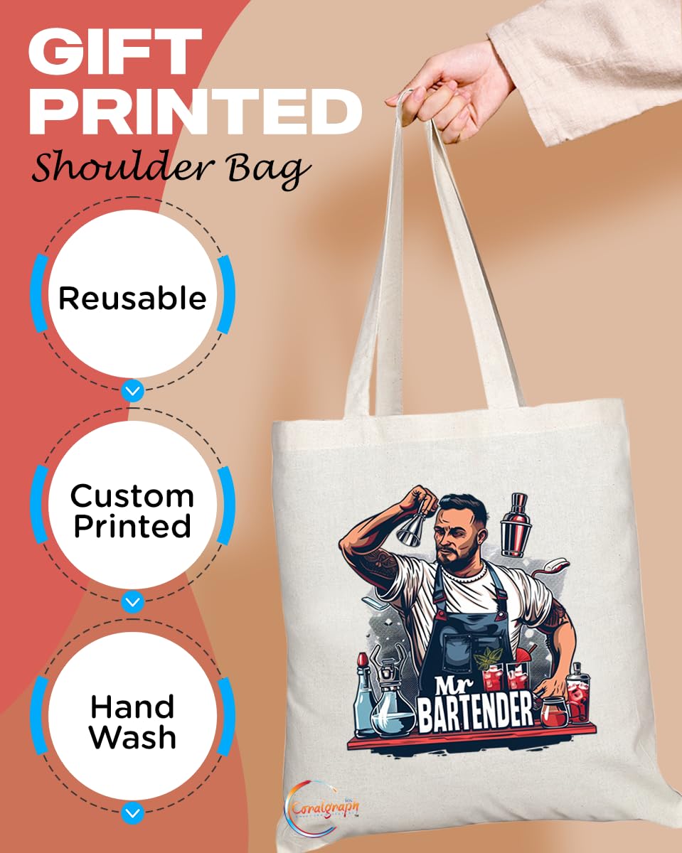 TB1744 Mr Bartender Tote Bag - Great for Bartenders, Mixologists, Bar Staff - Sustainable, Stylish, Long Handled, Durable and Reusable