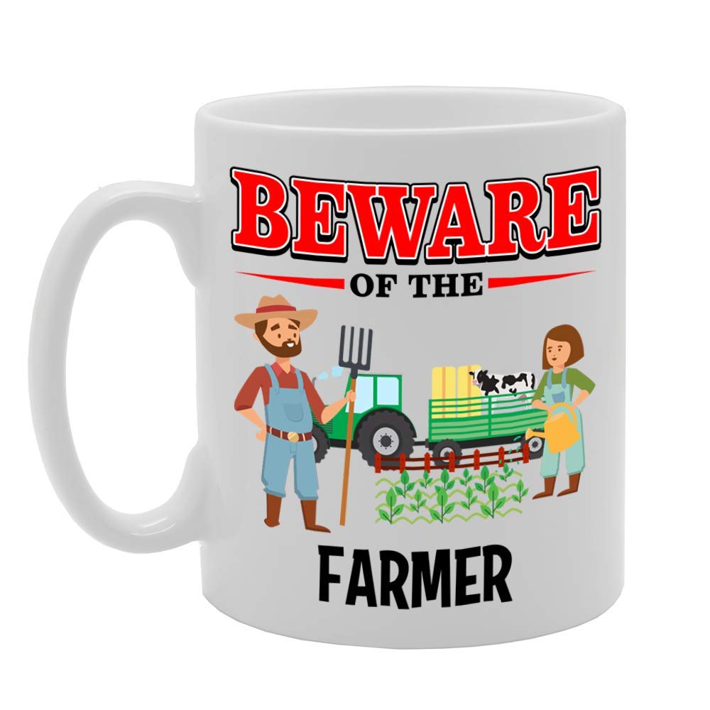 Beware Of The Farmer   Printed Tea Coffee Ceramic  Mg4862 - Funny Printed Coffee Mug - Great Gift Idea
