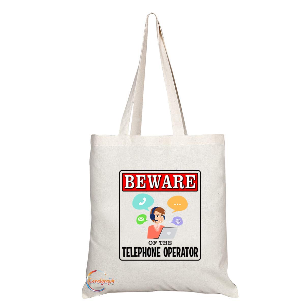TB949 Beware of the Telephone Operator Novelty Present Gift Printed Eco-Friendly Stylish Long Handled Tote Shoulder Bag