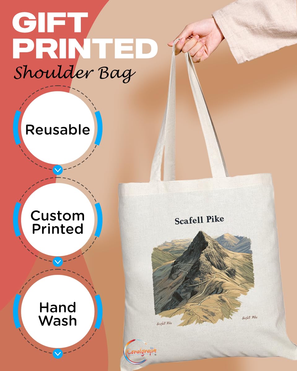Natural Reusable Shopping Souvenir Tote Bag Featuring Cities and Landmarks in United Kingdom (Scafell Pike)