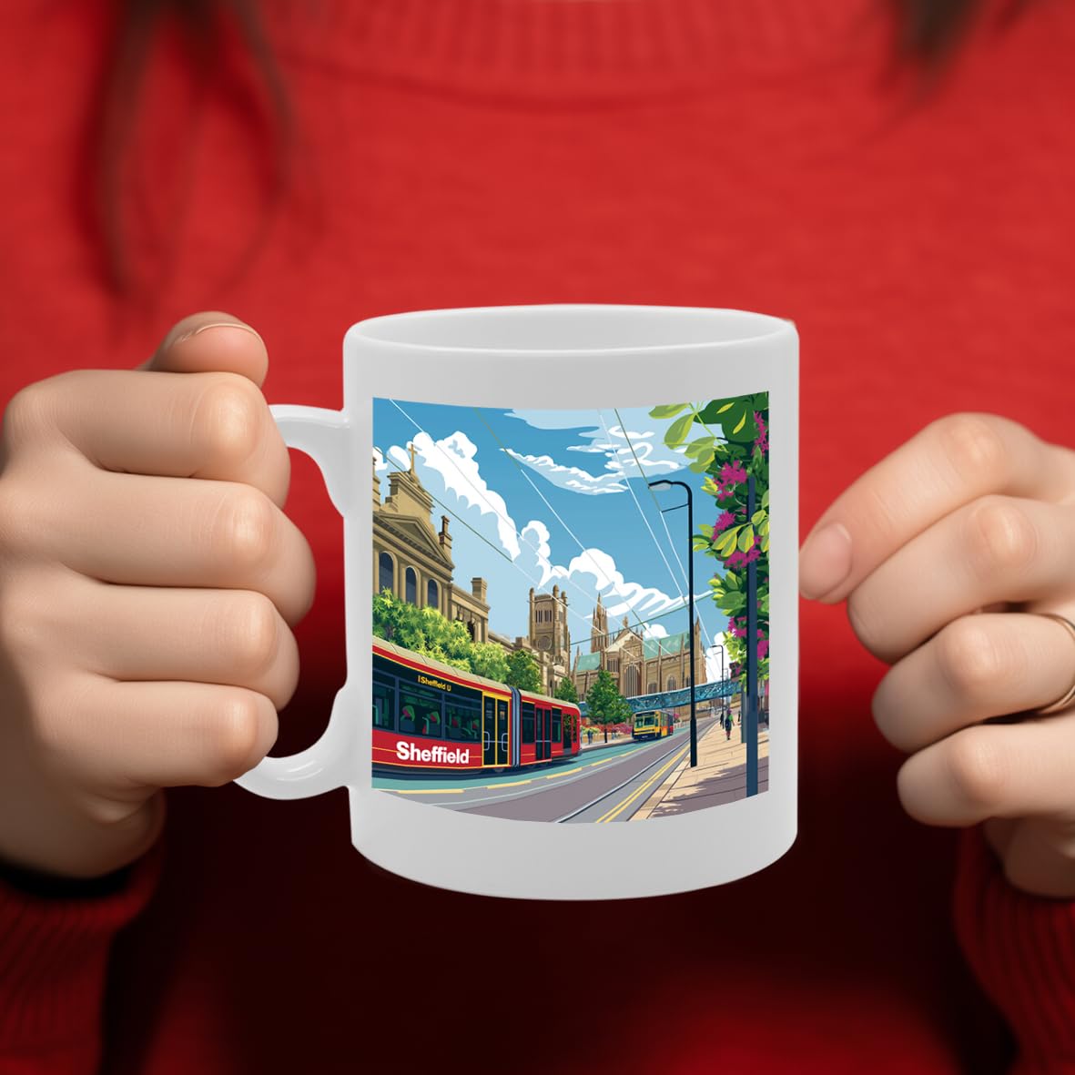 Printed Coffee Ceramic  Featuring Cities And Landmarks In United Kingdom (Sheffield) - Funny Printed Coffee Mug - Great Gift Idea