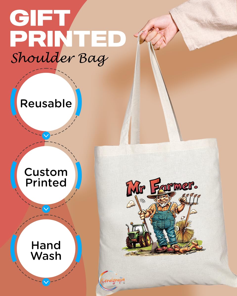 TB1963 Mr Farmer Souvenir Tote Bag - Depicting a Dedicated Farmer Tending to Crops - Memory Keepsake for Agriculture Enthusiasts - Mr Farmer Memorabilia