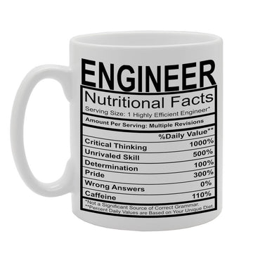 Engineer Nutritional Facts/Funny   Printed Tea Coffee Ceramic  Mg418 - Funny Printed Coffee Mug - Great Gift Idea