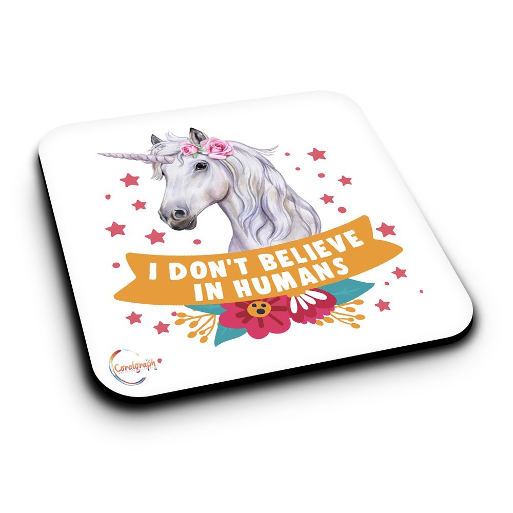 ER511 I Don't Believe in Humans Novelty Present Gift Printed MDF Wooden Coaster