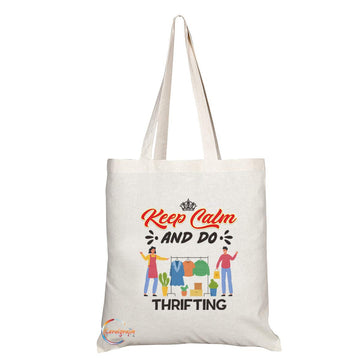 TB1058 Keep Calm and Do Thrifting Novelty Present Gift Printed Eco-Friendly Stylish Long Handled Tote Shoulder Bag