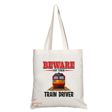 TB813 Beware of the Train Driver Novelty Present Gift Printed Eco-Friendly Stylish Long Handled Tote Shoulder Bag