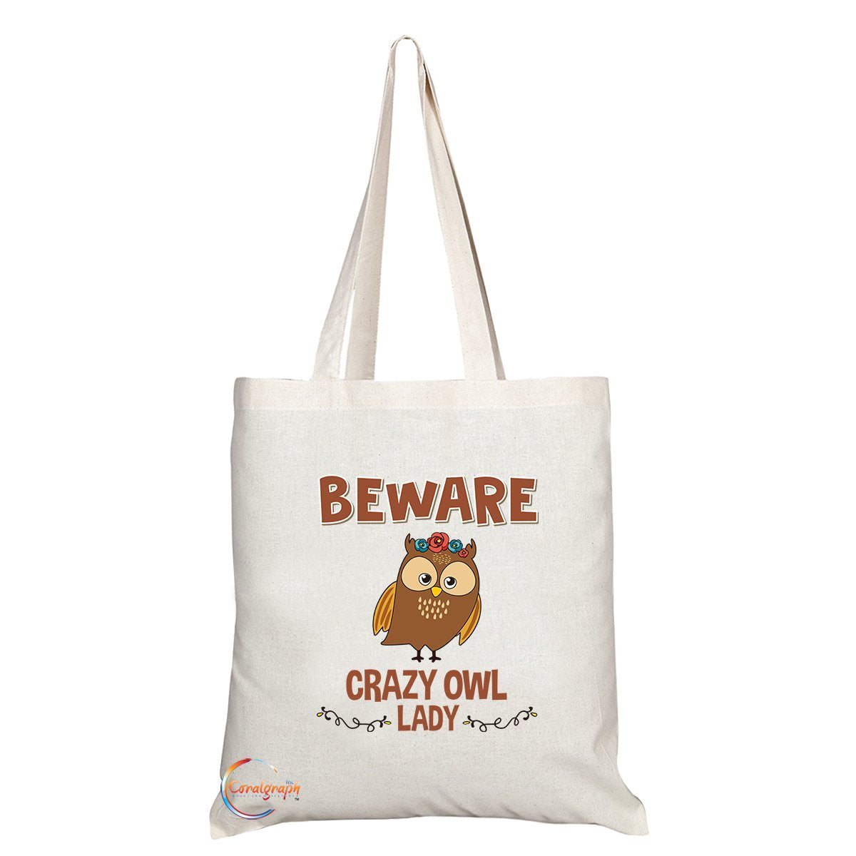 TB237 Beware Crazy Owl Lady Novelty Present Gift Printed Eco-Friendly Stylish Long Handled Tote Shoulder Bag