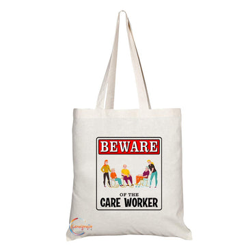 TB969 Beware of the Care Worker Novelty Present Gift Printed Eco-Friendly Stylish Long Handled Tote Shoulder Bag