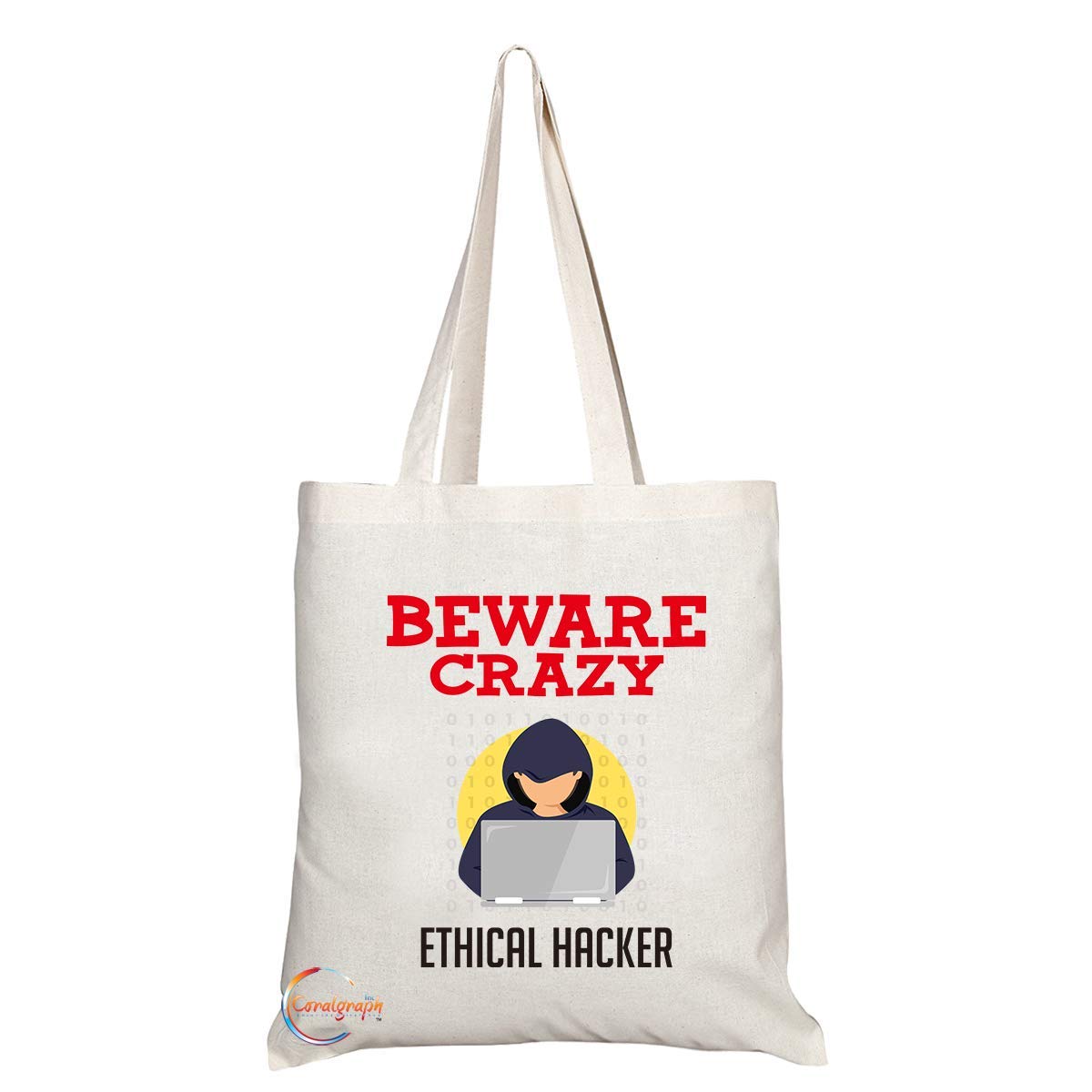 TB332 Beware Crazy Ethical Hack Novelty Present Gift Printed Eco-Friendly Stylish Long Handled Tote Shoulder Bag