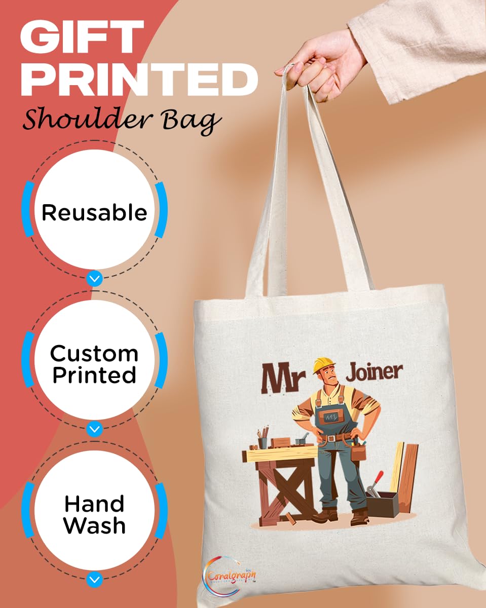 TB1767 Mr Joiner Tote Bag - Great for Joiners, Carpenters, Woodworking Enthusiasts - Sustainable, Stylish, Long Handled, Durable and Reusable