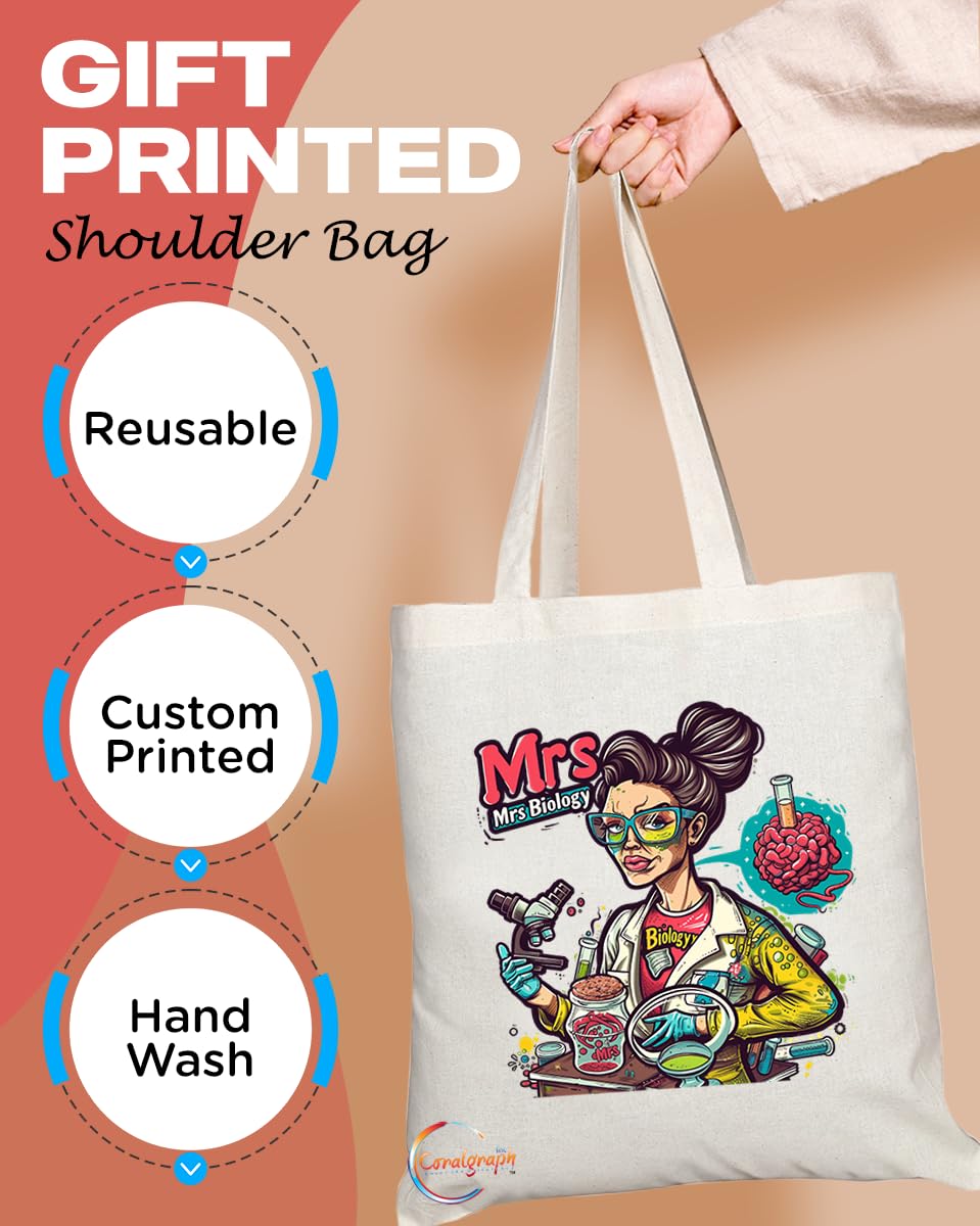 TB1898 Mrs Biology Tote Bag - Great Gift for Female Biology Teachers, Scientists, Research Enthusiasts - Durable, Stylish, Eco-Friendly, Reusable, Spacious, and Lightweight