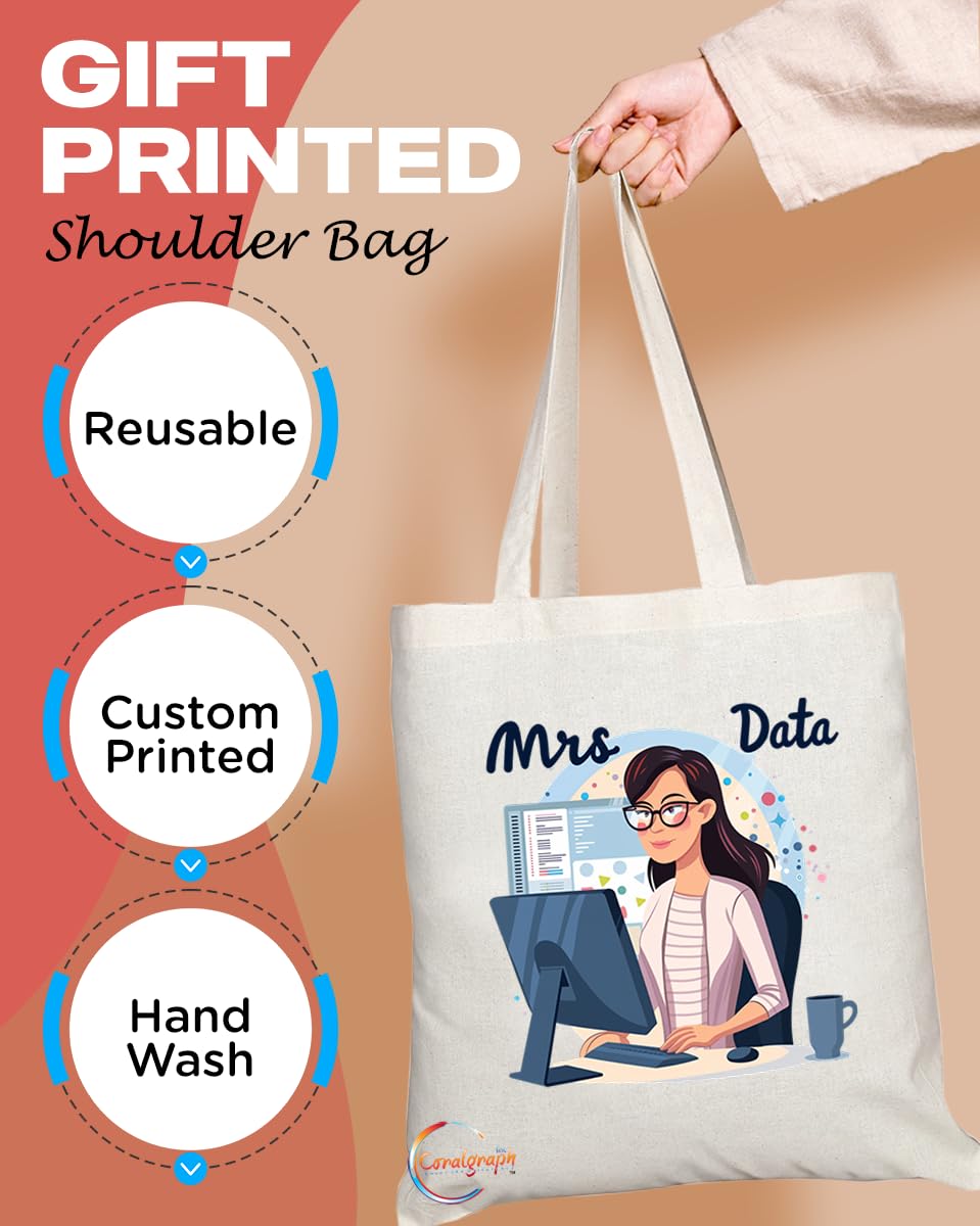 TB1757 Mrs Data Tote Bag - Great for Data Analysts, Scientists, Tech Enthusiasts - Sustainable, Stylish, Long Handled, Durable and Reusable