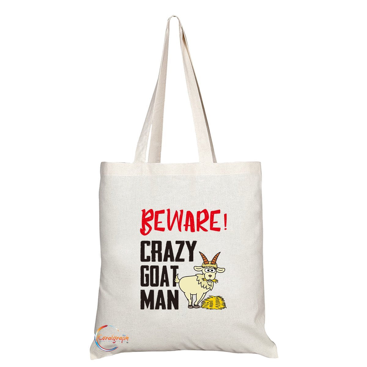 TB266 Beware Crazy Goat Man (A) Novelty Present Gift Printed Eco-Friendly Stylish Long Handled Tote Shoulder Bag
